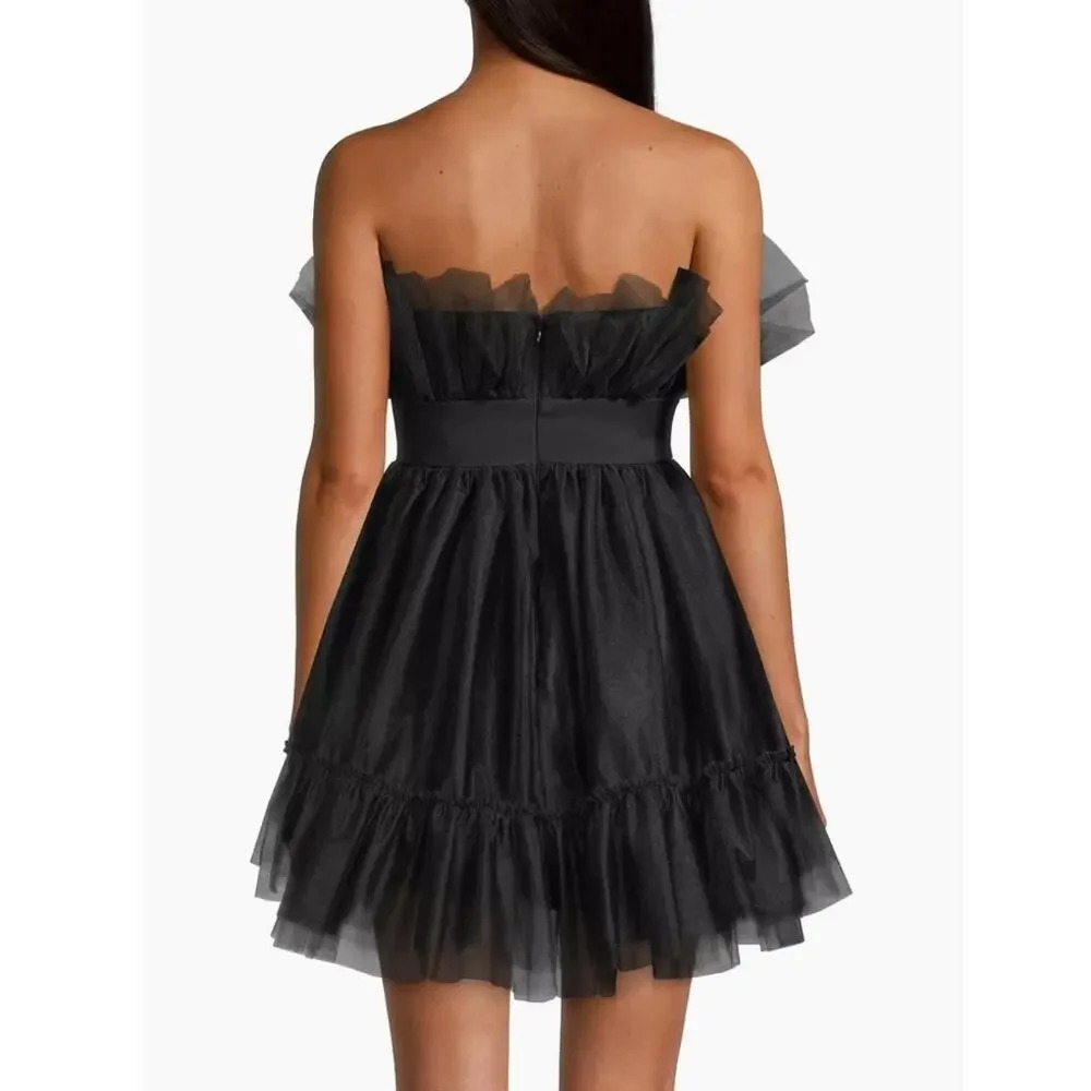NWT Katie May Elle Mini Dress Black Tuile Puff Strapless Size Large - Picture 8 of 15